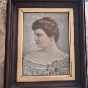 Antique Oil Painting Framed Portrait Woman Victorian Era Late 1800s
